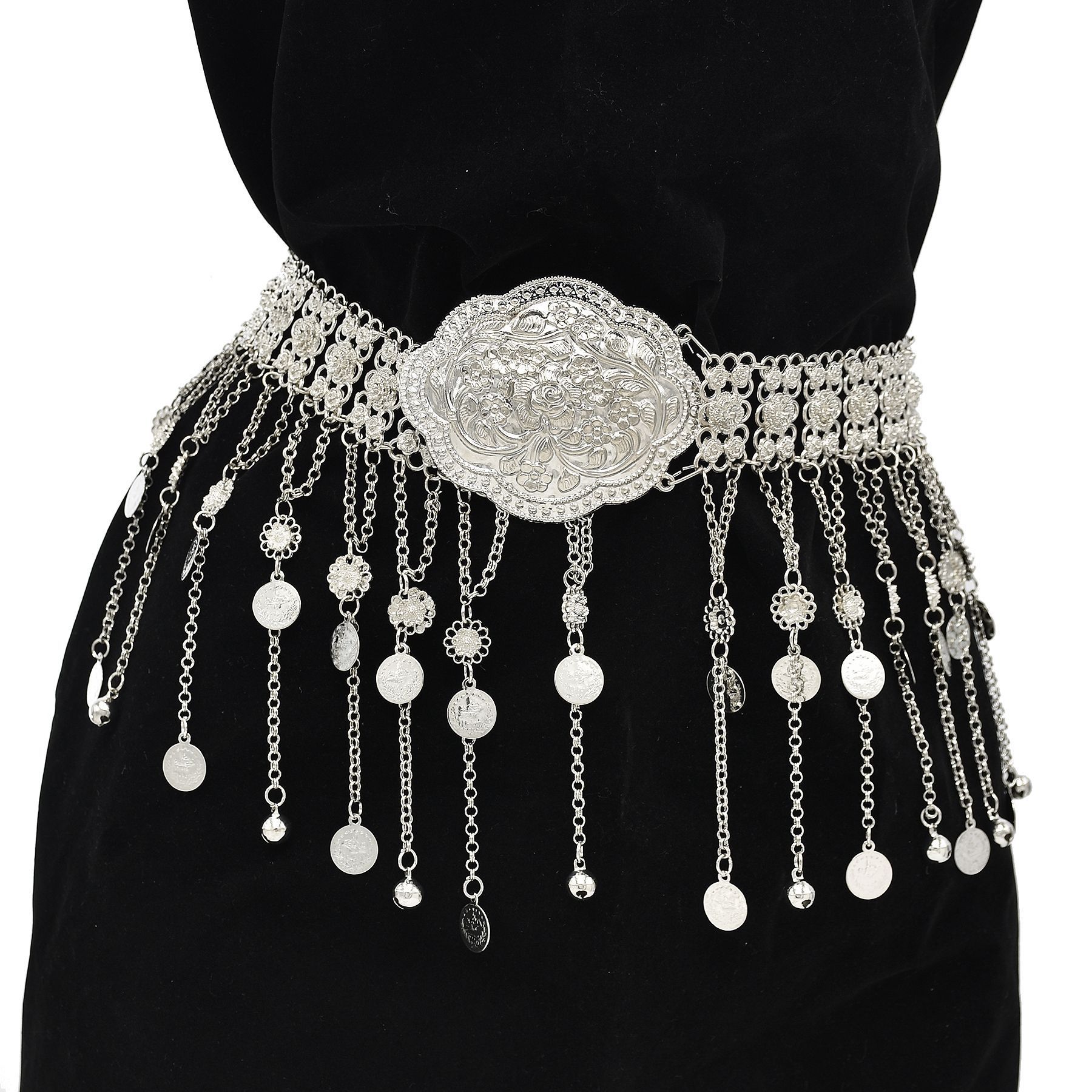 Ethnic Fashion Co In - Cinturón de Caftán Marroquí Plateado con