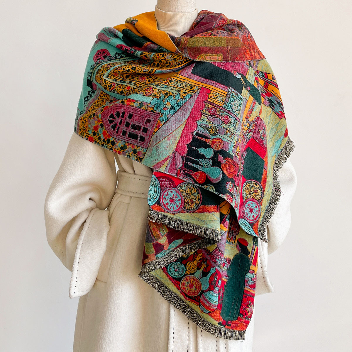 Go Ethnic Fashion - Bufanda reversible de imitación de cachemira